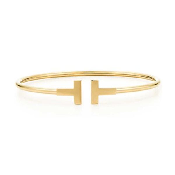 

925s sterling silver gold coil bracelet double t diamondless open women's t series bracelet, china direct sales, White