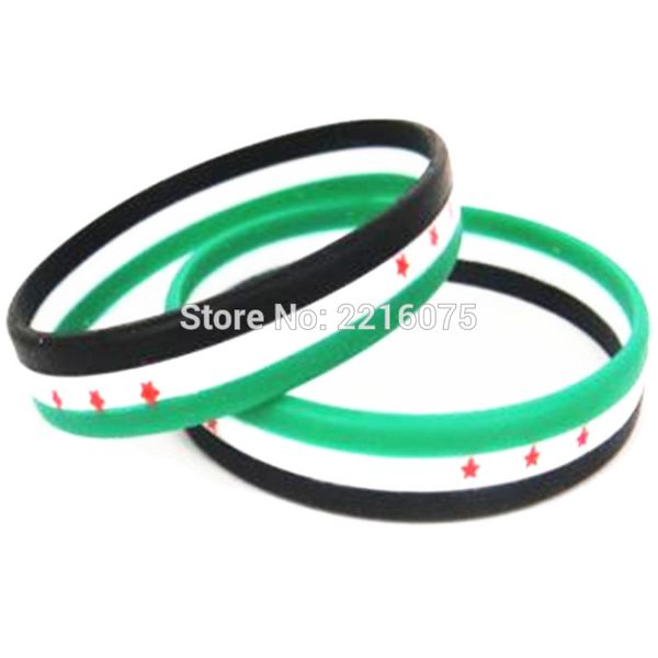 

300pcs tri-color stripe flag syrian syria wristband silicone bracelets by dhl a, White