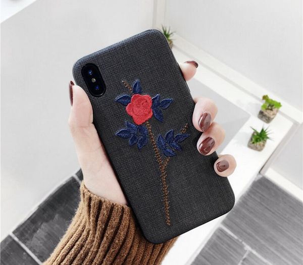 

3d handmade embroidery case for iphone 6 6s 7 8 plus pc+tpu rose flower phone cover for iphone8/iphone7/iphone6s skin