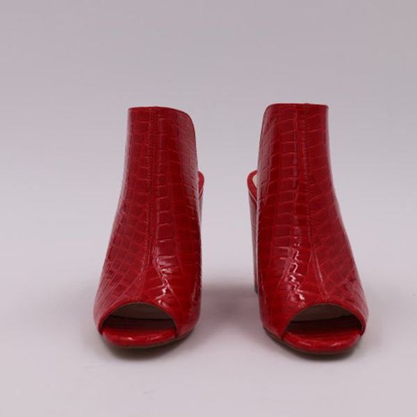 

summer peep toe women mules 10cm thick heel slip on women slides cs07, Black