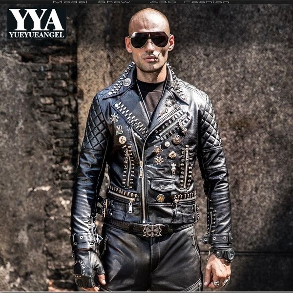 

2019 новый мотоцикл pu искусственной кожи куртки мужчины хип-хоп заклепки панк стиль отворотом мода молнии пальто корейский тонкий мужской п, Black