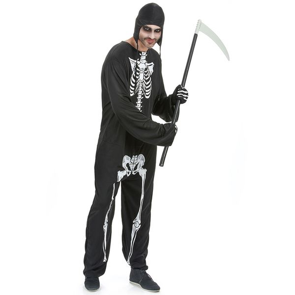 

umorden mens horror skeleton death grim reaper costume halloween carnival dia de los muertos day of the dead cosplay, Black;red