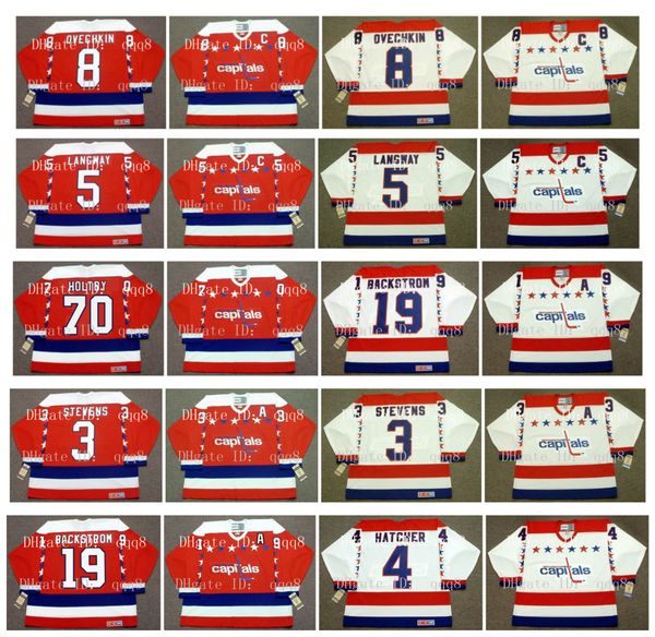 

vintage washington capitals jersey 8 alexander ovechkin 5 rod langway 70 braden holtby 19 nicklas backstrom 3 scott stevens 4 hatcher hockey, Black;red