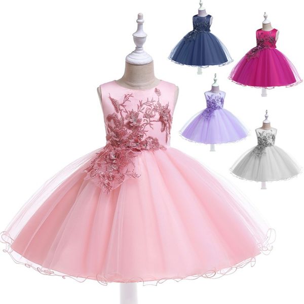 

toddler girls embroidery dresses sleeveless embroidered princess dresses wedding dress summer performance tutu skirt, Red;yellow