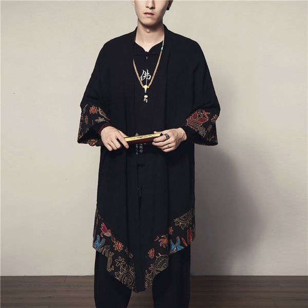 

kimono jacket new spring summer long embroidery japan style men jacket manteau homme kimono, Black;brown