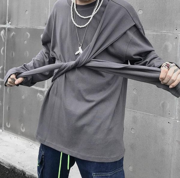 

мужские high street футболки весна осень бинты дизайнер tops шеи экипажа с длинным рукавом одежда, White;black