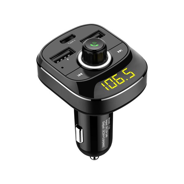 

led display car bt hands fm transmitter 3.1a car charger with dual usb and type c charger