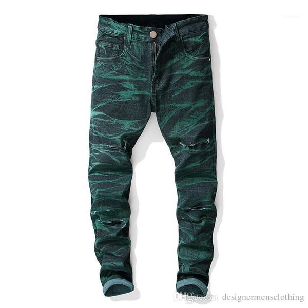 

mens jeans mid waist regular distrressed male clothing straight designer mens jeans holes stretch tie dye long, Blue