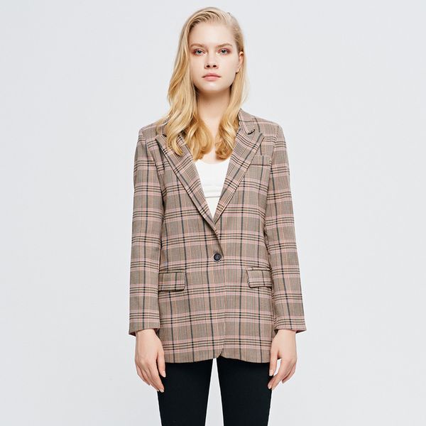 

women's suits & blazers spring autumn plaid single button long sleeve straight slim women lady blazer suit, White;black