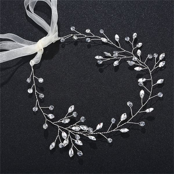 

romad flower rhinestones headbands head chain bridal tiaras vine wedding hair accessories party ribbon crown hairband r3, White;golden