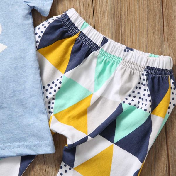 

summer 2017 newborn baby boy clothes short sleeve cotton t-shirt +geometric pant 2pcs outfit toddler kids clothing set, White