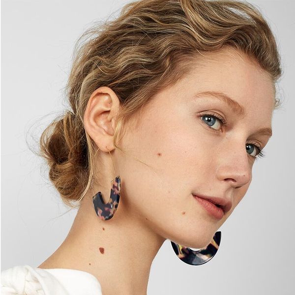 

new fashion leopard grain multi-color big hook acrylic earrings special design semicircle resin drop earring jewelry brincos, Silver