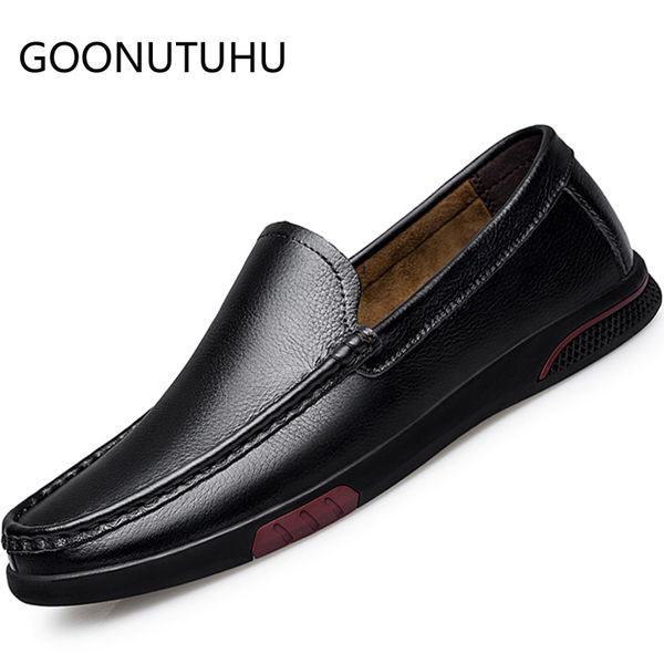 

2019 new men's shoes casual genuine leather cow loafers male classic black slip on shoe man flat driving shoes for men sale
