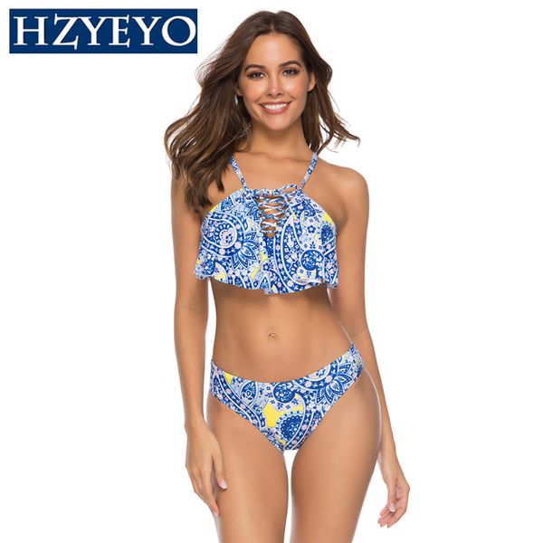 

hzyeyo bikini swimsuit ruffle swimwear women solid swimming suit for women biquini beachwear, y-058, White;black