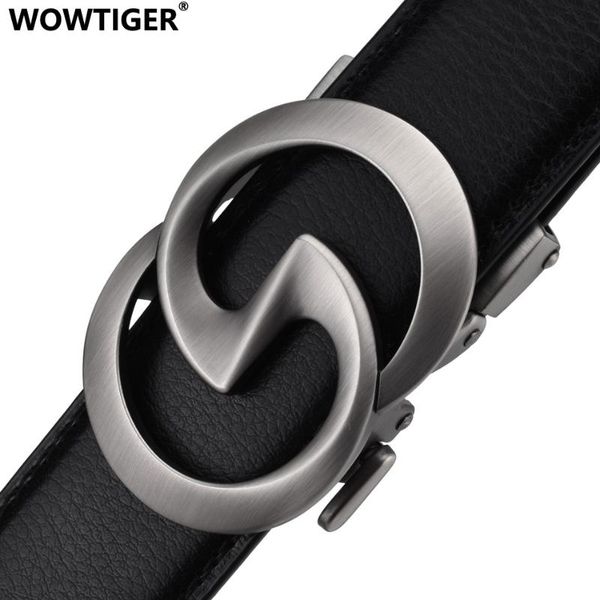 

wowtiger black 3.5cm cowhide genuine leather mens belt strap male automatic buckle belts for men men belt, Black;brown