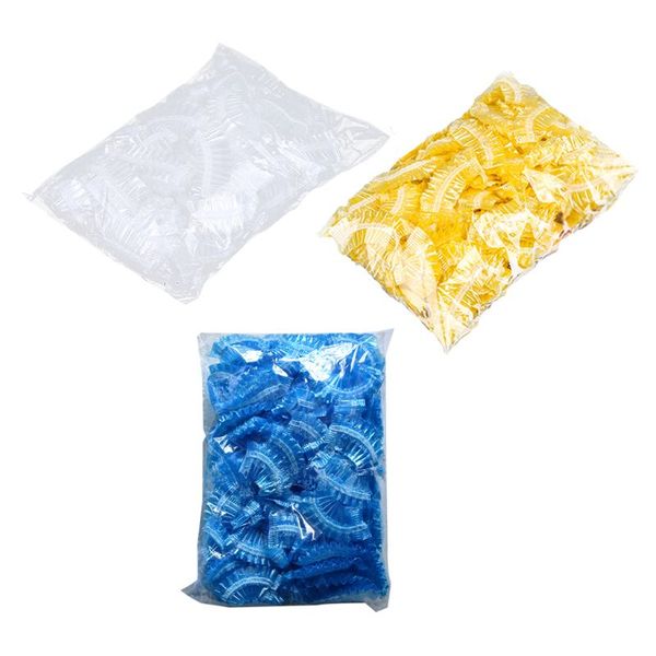 

100pcs thickened disposable plastic waterproof ear protector cover caps salon hairdressing dye shield earmuffs shower tool, Blue;gray