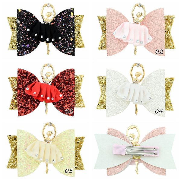

girls sequins glitter bowknot ballet hair clips with crystal kids hairpin bright powder barrettes headwear hair accessories kids gifts a4407, Slivery;white