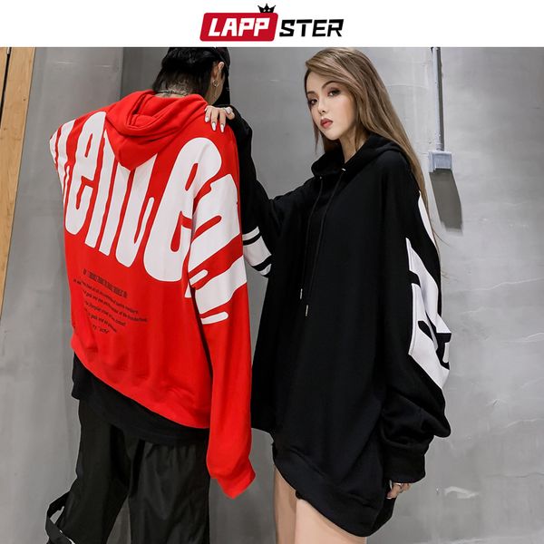 

lappster mens oversized streetwear hooded hoodies 2019 autumn couple funny harajuku hip hop sweatshirts casual hoodie, Black