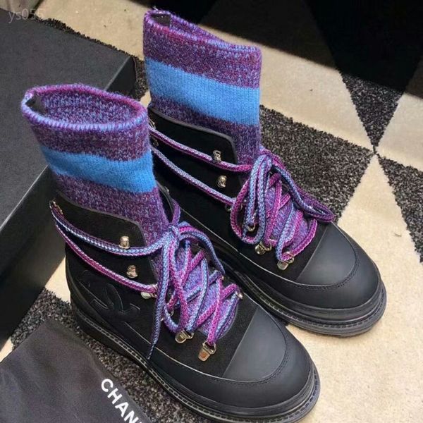 

fall / winter 19 new high-end short boots women's fashion wool knitted wool low heel ankle boots lace up generous, Black