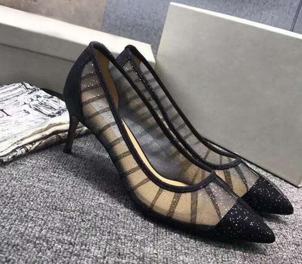 

original box] brand new jimc womens pleated single high heel 6.5cm 8.5cm pumps summer dress pointed toes party shoes size 35-40, Black