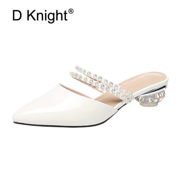 

2020 summer crystal women slides high-heeled white blue fashion slippers outdoor leisure high heels slippers mules shoes woman, Black