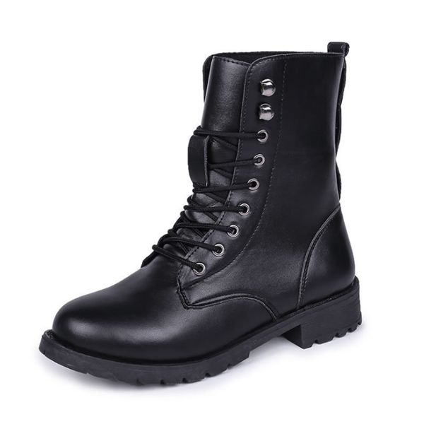 

oeak chunky motorcycle boots for women autumn round toe lace-up black boots shoes street outdoor style girls high tube