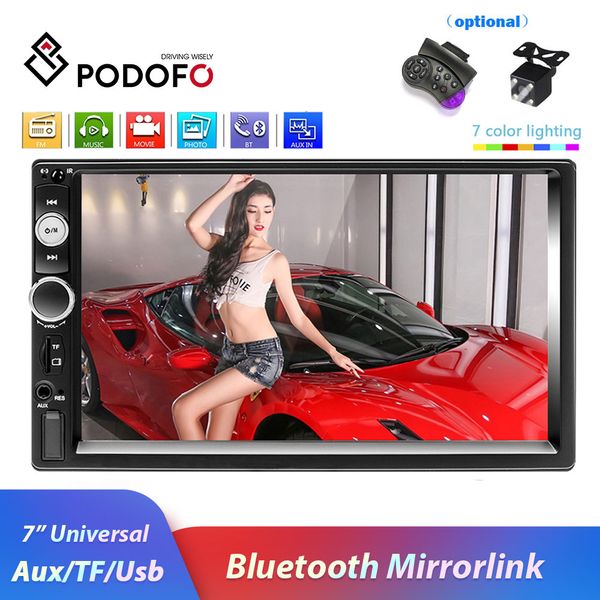 

podofo 2 din car radio bluetooth audio multimedia player 7" digital display mp5 usb sd fm 2din stereo autoradio backup monitor