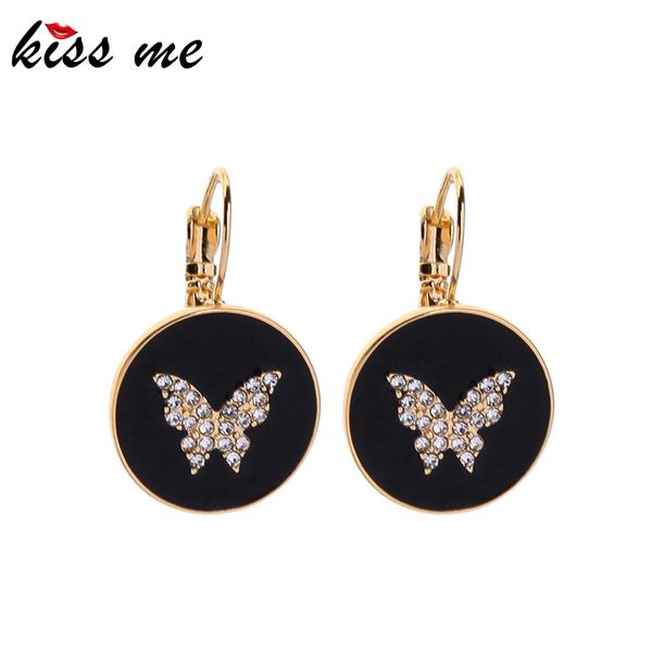 

kissme women drop earrings unique black white round enamel delicate crystal butterfly earrings 2020 fashion jewelry accessories, Silver