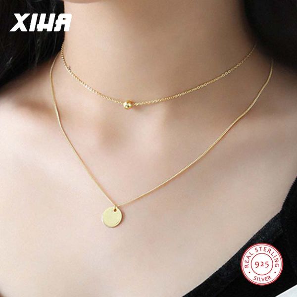 

925 sterling silver boho многоуровневая ожерелье ювелирных изделий геометрическая круглый диск из бисера ключицы девушки женщины короткие ch