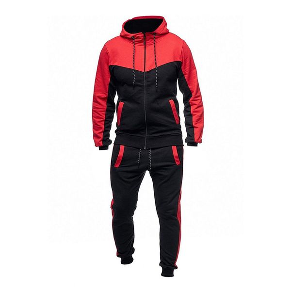 

shujin brand men 2 pieces set causal color patchwork sportwear mens tracksuit causal pockets hoodies sweatshirt pants suit 3xl, Gray