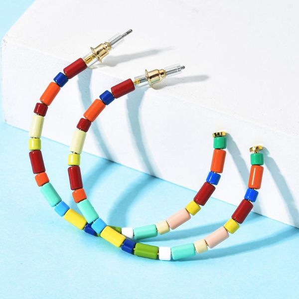 

women colorful tilet c shaped hoop earrings girl birthday party rainbow tile round earrings wedding engagement jewelry, Golden;silver