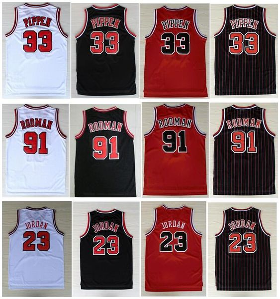 

uality embroidery 33# scottie pippen jersey red white black stripe 91# dennis rodman jersey #23 michael j shirts jerseys stitched s-xxl, Black;blue