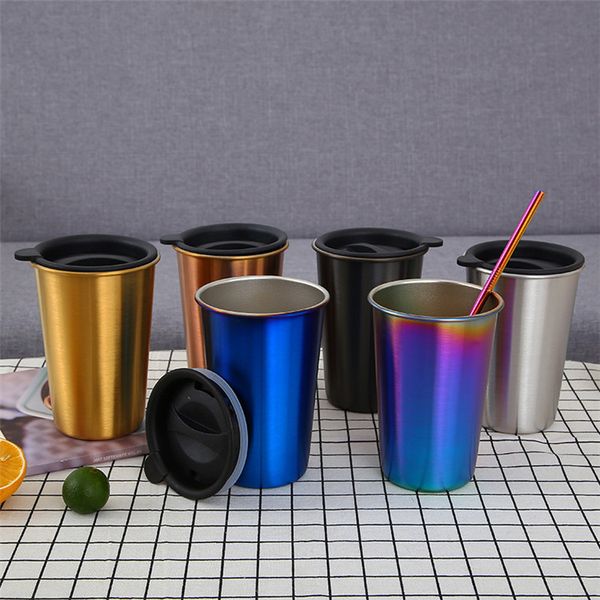 

500ml beer cup sport cup stainless steel 304 drink cup tea juice water with straw and cover