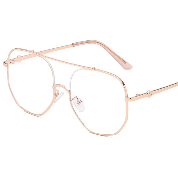 

hip hop men and women fashion personality wild polygon glasses frame men and women retro large frame double beam flat glasses, White;black