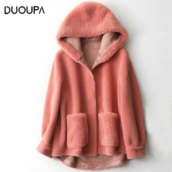 

2020 autumn and winte wool coat composite fur hooded fur sheep shear wool coat female one warm and cold, Black
