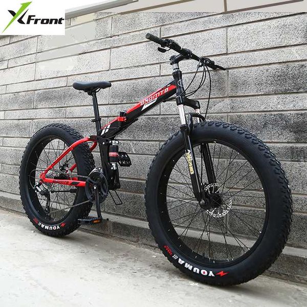 

new x-front brand 24/26 4.0 fat tire wheel 7/21/24/27 speed four-link soft tail frame folding mountain bike downhill mtb bicycle