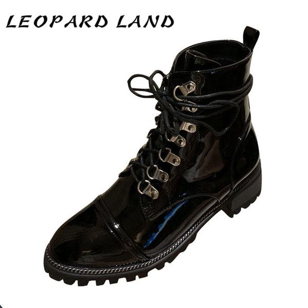 

leopard land autumn spring women point toe boots lace up middle heel comfortable versatile short boots women stylish jxq, Black