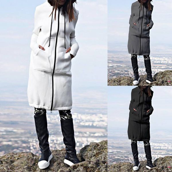 

women long hoodies sweatshirts zanzea female casual zip-up hooded sweatshirt female loose sudadera mujer outwear coats plus size, Black