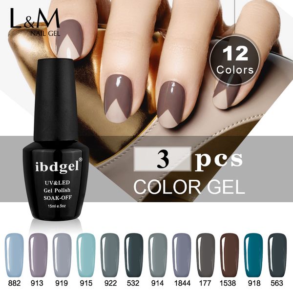 

ibdgel gray glue color types 3pcs gel nail polish uv led soak off long lasting 15ml gel polish nail grey colors series, Red;pink