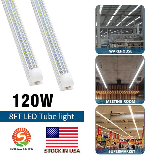 8Ft Led Shop Lights, 8 piedi Cooler Door Freezer Apparecchio di illuminazione a LED, 3 Row 120W 12000 lm, Tubi a LED fluorescenti a forma di V Luci Clear Cover