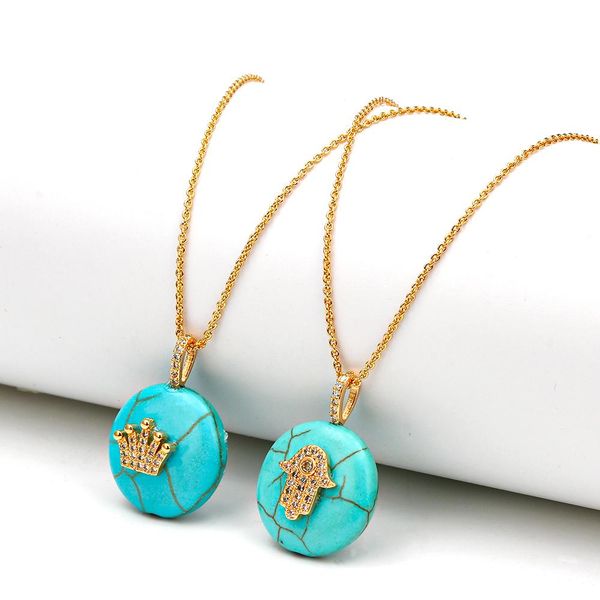 

meibeads cz природного камень 20ммы зеленый бирюза хамса рука корона сглаз подвеска ожерелье подвеска для женщин ювелирных изделий rvypo, Silver