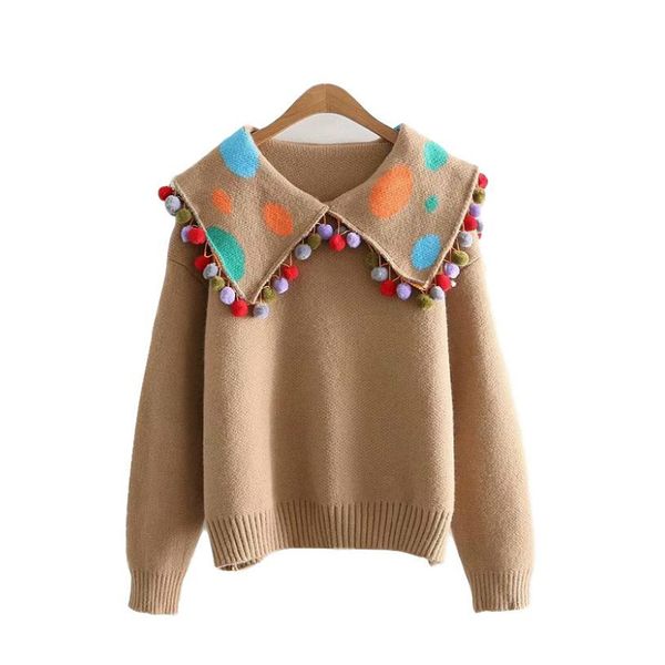

polka dot knitted sweaters women vintage sweet sailor collar jacquard sweater girls 2020 new spring chic knit sweaters women, White;black