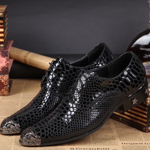

new men formal business metal round toe lace up shoes italy style wedding party breathable shoes black