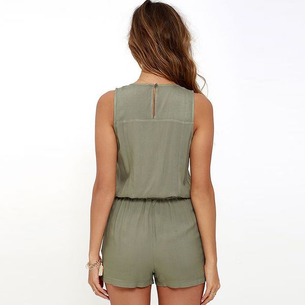 

women sleeveless v-neck jumpsuit zipper pockets playsuit shorts summer beach overalls -opk, Black;white