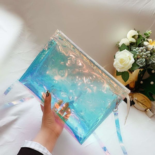 

2020 pvc transparent laser letter hand evening bag ladies wallet handbags zipper envelope clutch messenger brand purse the designer hand bag