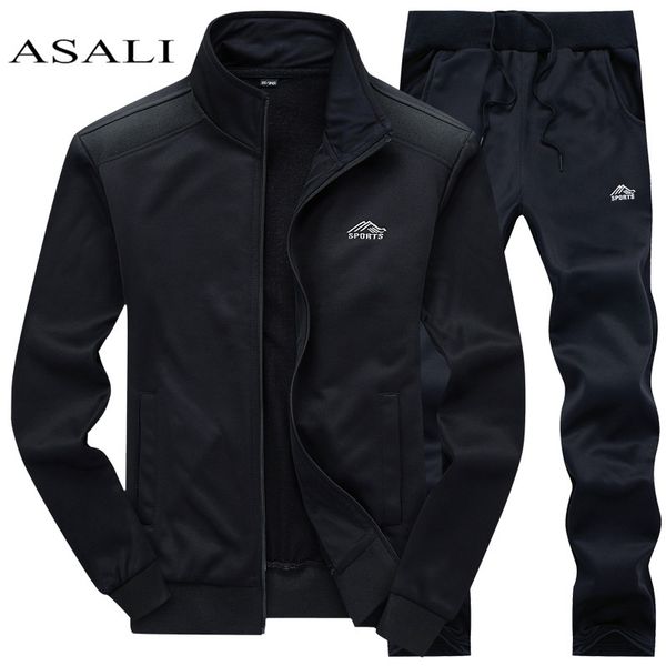

tracksuits men polyester sweatshirt sporting fleece 2019 gyms spring jacket + pants casual men's track suit sportswear fitness, Gray