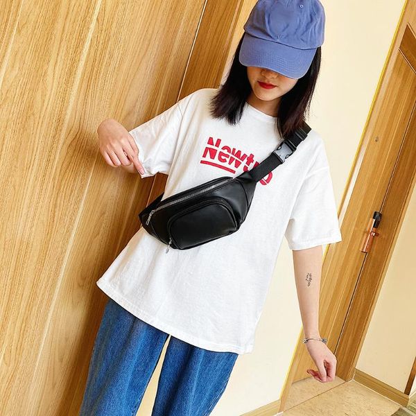 

pu leather chain chest crossbody bag letters money pouch waist belt purse solid color bag packs fashion chest crossbody