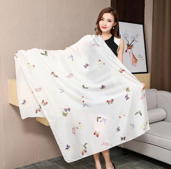 

2019 new silk sunshade shawl women's print casual soft thin scarf beach shawl 190*80cm, Blue;gray