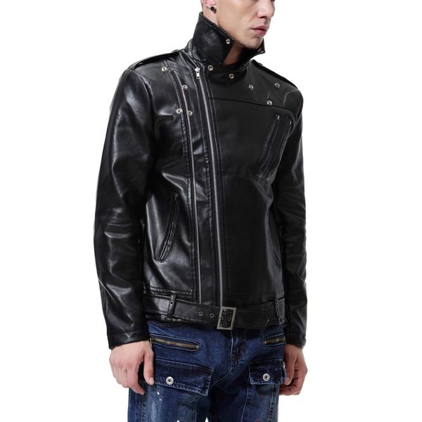 

2019 autumn fashion trend black men's wash locomotive style pu leather jacket m-5xl plus sizes winter leather jacket men