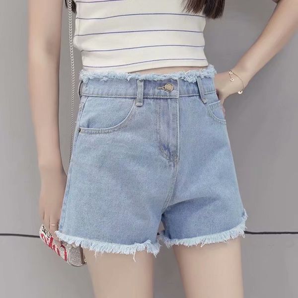 

cowboy shorts women's 2019 new style korean-style stylish high-waisted loose-fit slimming a- line with holes flash-style pan, Blue